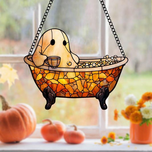 Reading Ghost in Bathtub Faux Arylic Suncatcher - Made in USA - SC161