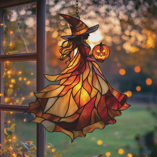 Autumn Witch Acrylic Suncatcher for Halloween Decoration - Made in USA