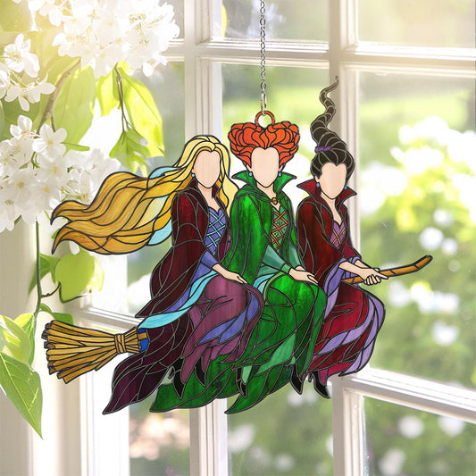 Sanderson Sisters Winifred, Mary & Sarah Riding Broom Acrylic Suncatcher