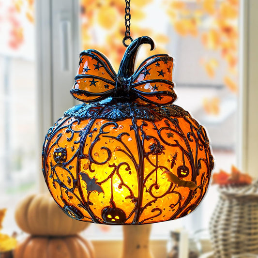 Halloween Pumpkin Lantern Hanging Light with Bats and Stars for Decoration